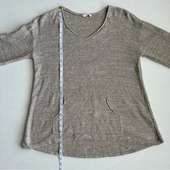 J. Jill Pure Jill Women's Tan 100% Cotton V-Neck Sweater with Front Pouch Pocket - Picture 5 of 12